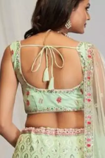 Pista Green Georgette Embroidered Lehenga Choli With Dupatta 