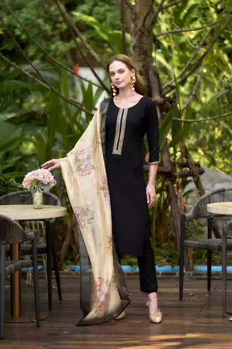 Women's Gorgeous Viscose Rayon Embroidery Straight Kurta with Pant And Dupatta Set