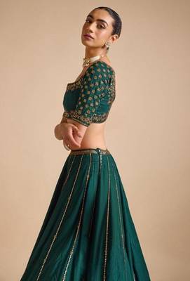 Dark Green Vichitra Silk sequin Embroidered Lehenga Choli 6