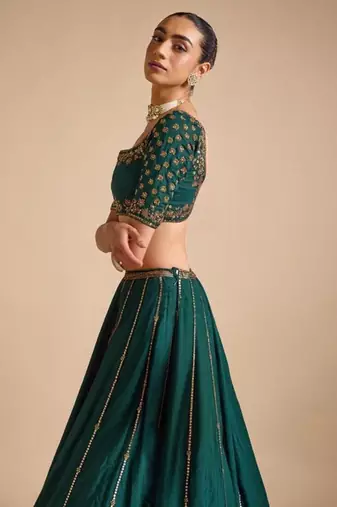 Dark Green Vichitra Silk sequin Embroidered Lehenga Choli