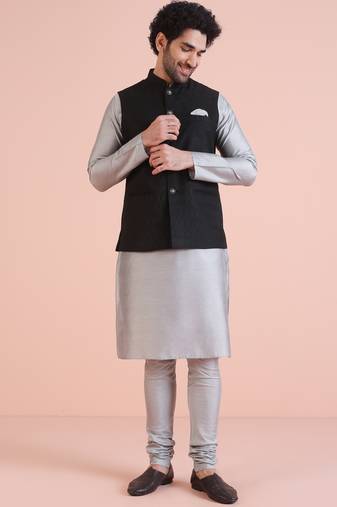black kurta nehru jacket churidar set