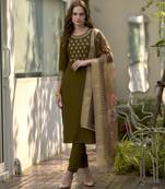  Rayon Embroidery Straight Kurta with Pant And Dupatta Set