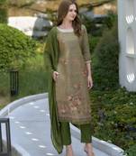 Women's Beautiful Tissue Embroidery work Straight Kurta with Pant And Dupatta Set