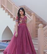 Onion silver crunchy gown with embroidery work koti