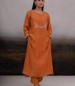 Rust orange beaded bageecha suit set