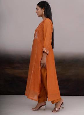 Rust orange beaded bageecha suit set 2