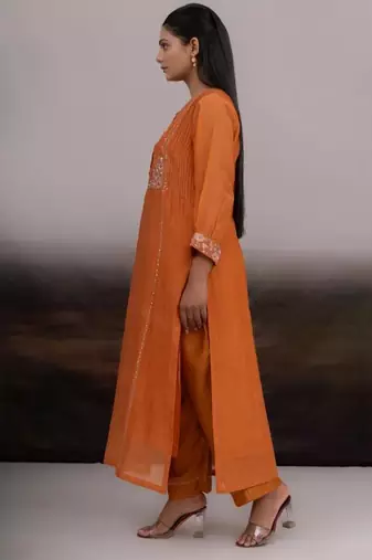 Rust orange beaded bageecha suit set