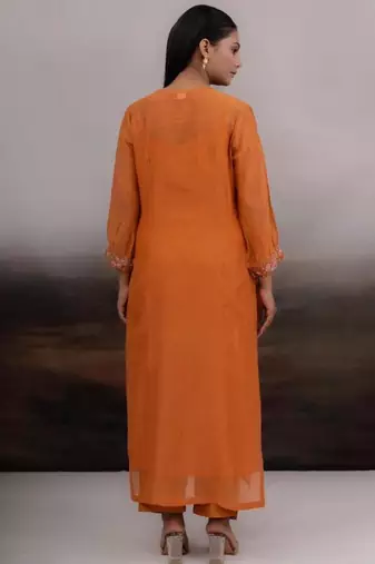 Rust orange beaded bageecha suit set