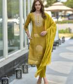 Women's Beautiful Tissue Embroidery work Straight Kurta with Pant And Dupatta Set