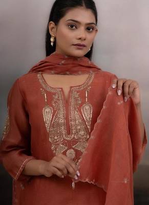 Rust madder top and palazzo with dupatta 1