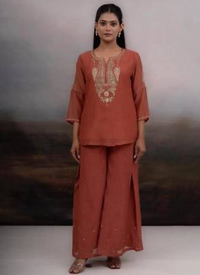 Rust madder top and palazzo with dupatta 2