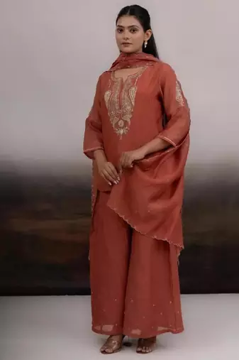 Rust madder top and palazzo with dupatta