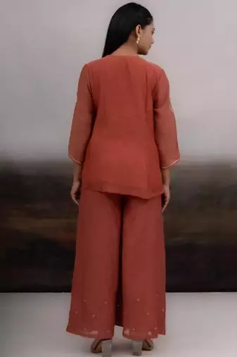 Rust madder top and palazzo with dupatta