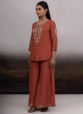 Rust madder top and palazzo with dupatta 5