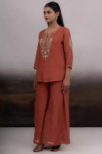 Rust madder top and palazzo with dupatta
