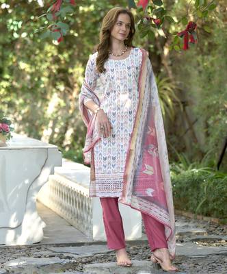  Cotton Chikankari work Straight Kurta with Pant And Dupatta Set 1