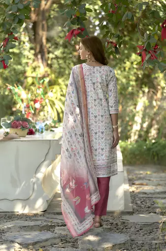  Cotton Chikankari work Straight Kurta with Pant And Dupatta Set