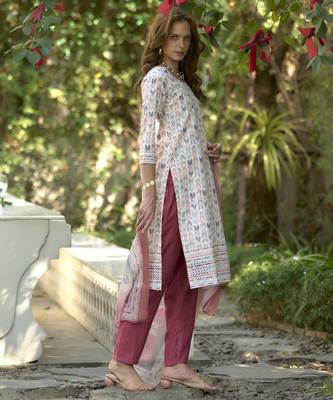  Cotton Chikankari work Straight Kurta with Pant And Dupatta Set 3