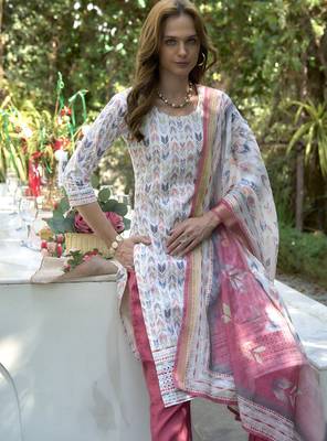  Cotton Chikankari work Straight Kurta with Pant And Dupatta Set 4