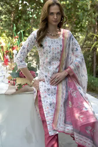  Cotton Chikankari work Straight Kurta with Pant And Dupatta Set