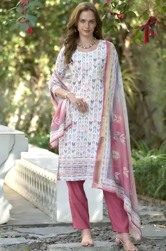  Cotton Chikankari work Straight Kurta with Pant And Dupatta Set