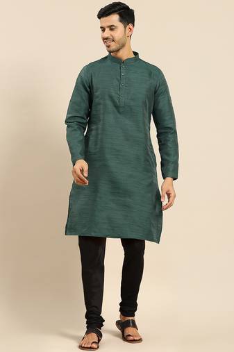 Green solid dyed kurta churidar set