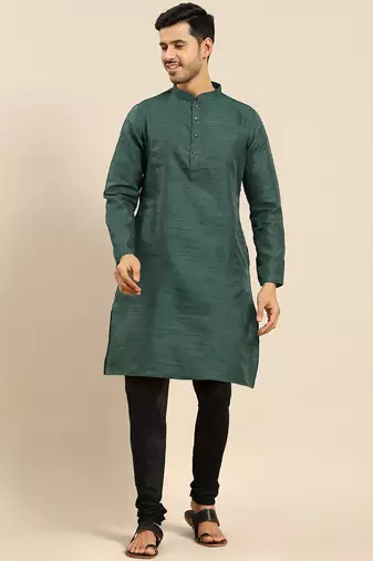 Green solid dyed kurta churidar set