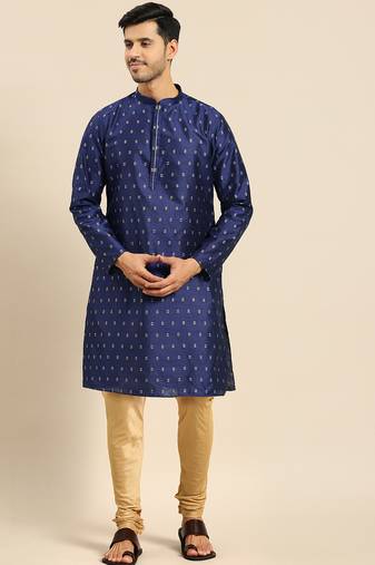 Blue woven design kurta churidar set