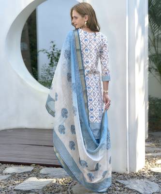  Cotton Chikankari work Straight Kurta with Pant And Dupatta Set 2