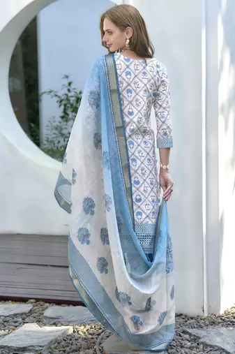  Cotton Chikankari work Straight Kurta with Pant And Dupatta Set