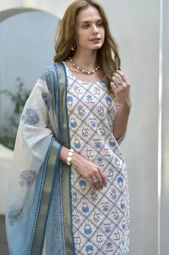  Cotton Chikankari work Straight Kurta with Pant And Dupatta Set