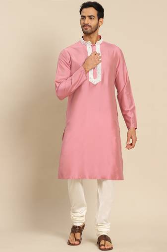 Pink solid kurta churidar set