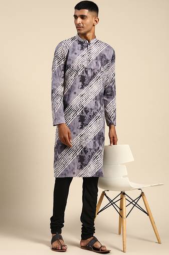 Grey printed kurta churidar set