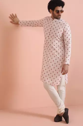 White printed kurta churidar set