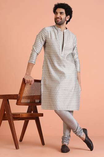 Grey jacquard kurta churidar set