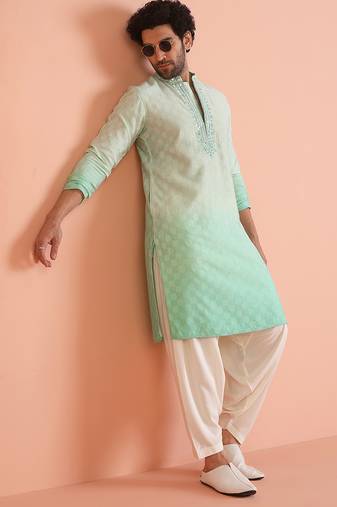 Green embellished kurta patiyala set