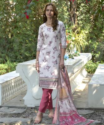  Cotton Chikankari work Straight Kurta with Pant And Dupatta Set 1
