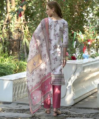  Cotton Chikankari work Straight Kurta with Pant And Dupatta Set 2