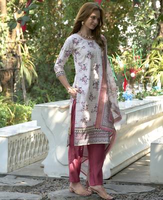  Cotton Chikankari work Straight Kurta with Pant And Dupatta Set 3