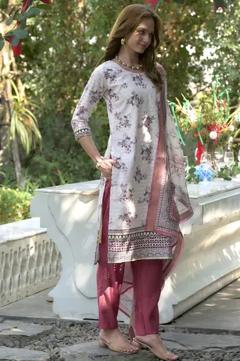  Cotton Chikankari work Straight Kurta with Pant And Dupatta Set