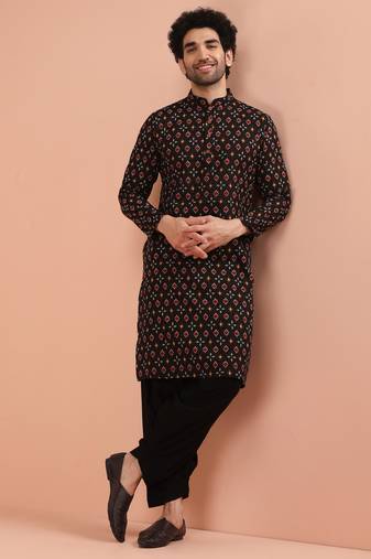 Black printed kurta patiyala set