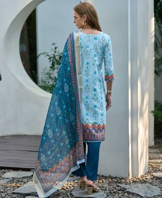  Cotton Chikankari work Straight Kurta with Pant And Dupatta Set 2
