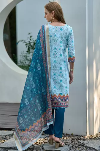  Cotton Chikankari work Straight Kurta with Pant And Dupatta Set