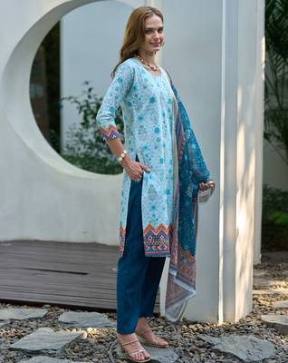  Cotton Chikankari work Straight Kurta with Pant And Dupatta Set 3