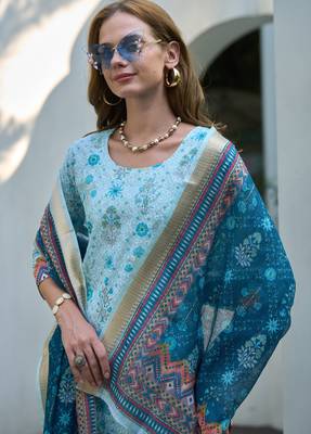  Cotton Chikankari work Straight Kurta with Pant And Dupatta Set 4