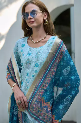  Cotton Chikankari work Straight Kurta with Pant And Dupatta Set