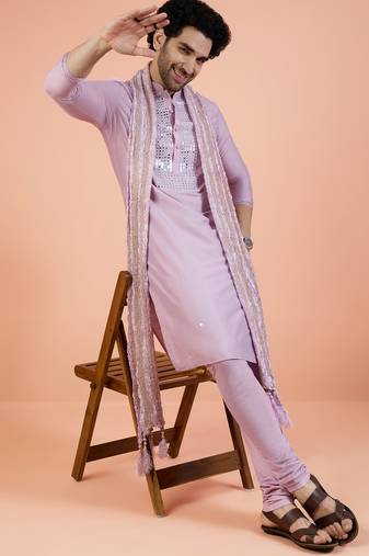 Onion pink embellished kurta churidar set with dupatta