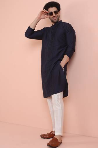 Navy blue pleated kurta trouser set