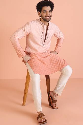 Peach embellished kurta trouser set