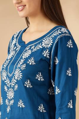 Chikankari embroidered thread work cotton straight short kurta 3